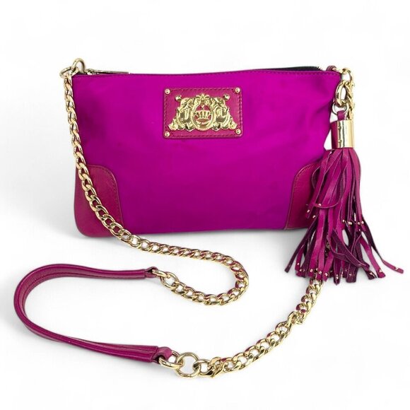 Juicy Couture Magenta Nylon & Chain Shoulder Evening Bag Pink & Gold - Picture 1 of 9